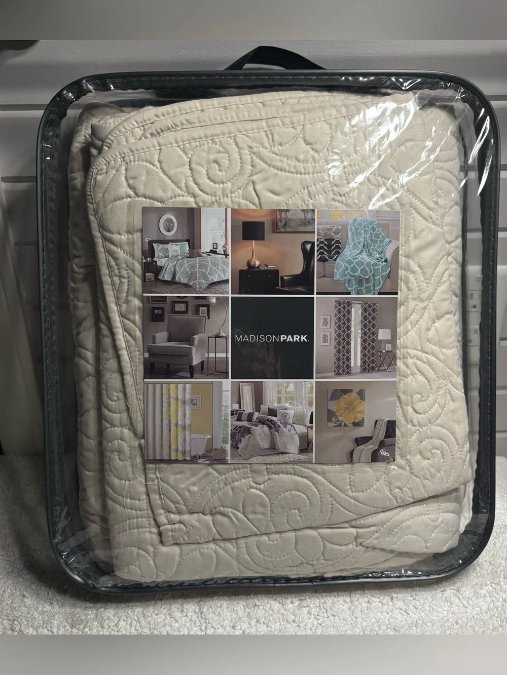 NEW Madison Park Luxe Cotton Damask Quilt Set, Cream 2PC Twin/Twin XL Sham